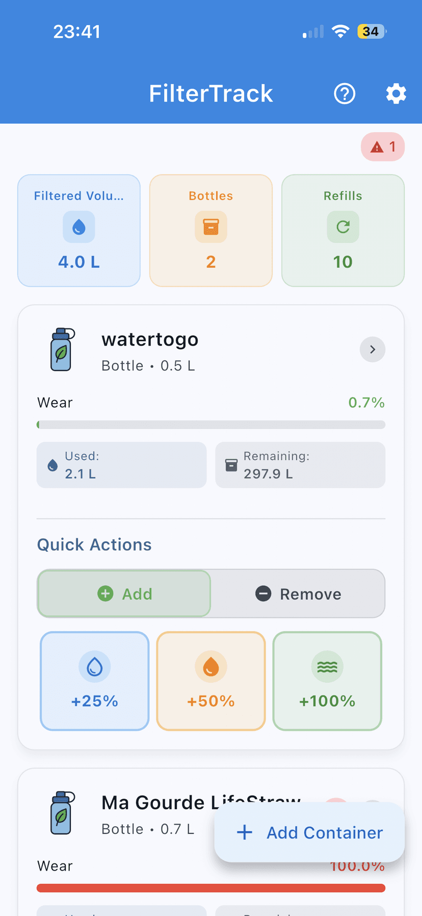 FilterTrack App Screenshot
